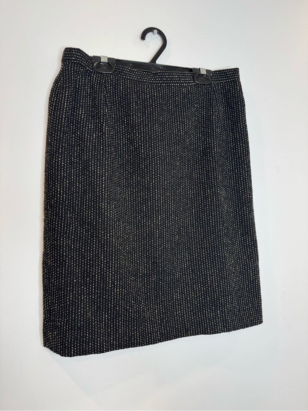 Max Mara Classic Black tweed stripe Pencil Skirt sz 10 wool blend